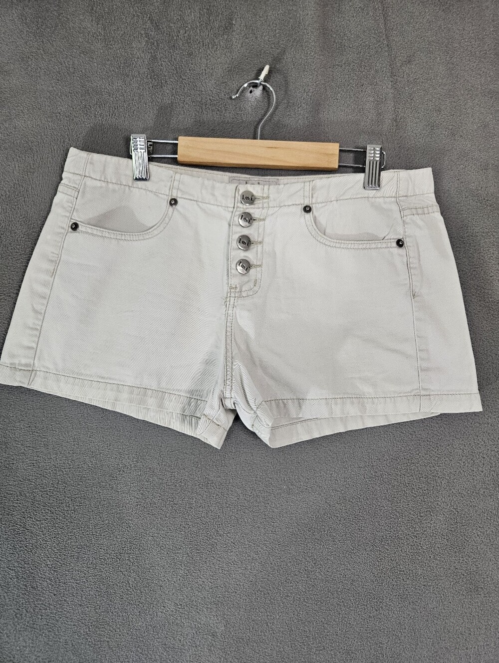 Vintage 90s Lei Micro Shorts Button Fly Beige Low-rise Britney Preppy Size 7